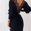 Women‘s Party Dress Lace Dress Black Dress Sheath Dress Mini Dress White Long Sleeve Pure Color Lace Winter Fall Autumn V Neck Elegant Party Winter Dress Fall Dress 2023 S M L XL