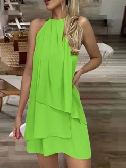 Women's Work Dress Chiffon Dress Black Dress Fashion Mini Dress Layered Crew Neck Sleeveless Plain Regular Fit Black White Pink Summer Spring S M L XL XXL -Party Prom Dresses Sales Store iftkdk1690441660759