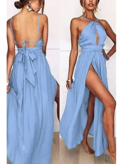 Women's Party Dress Casual Dress Swing Dress Long Dress Maxi Dress Pink Blue Sleeveless Pure Color Backless Summer Spring Halter Neck Vacation Slim 2023 S M L XL -Party Prom Dresses Sales Store ifvyzg1652863148148