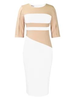 Women's Work Dress Sheath Dress Semi Formal Dress Fashion Midi Dress Patchwork Crew Neck Half Sleeve Color Block Regular Fit Black White Red Fall Winter S M L XL XXL 35 Women's Work Dress Sheath Dress Semi Formal Dress Fashion Midi Dress Patchwork Crew Neck Half Sleeve Color Block Regular Fit Black White Red Fall Winter S M L XL XXL -Party Prom Dresses Sales Store igpzsb1692948237480