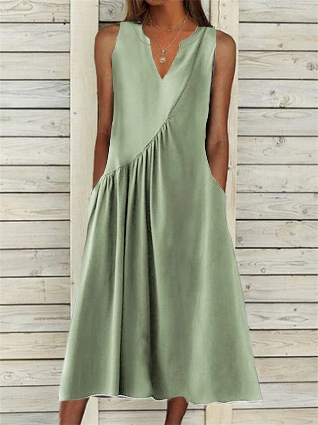 Women's Casual Dress Cotton Linen Dress Swing Dress Midi Dress Cotton Blend Fashion Basic Outdoor Daily Vacation V Neck Ruched Pocket Sleeveless Summer Spring 2023 Loose Fit Black White Blue Plain S 6 Women's Casual Dress Cotton Linen Dress Swing Dress Midi Dress Cotton Blend Fashion Basic Outdoor Daily Vacation V Neck Ruched Pocket Sleeveless Summer Spring 2023 Loose Fit Black White Blue Plain S - Image 6