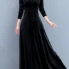 Women's Party Dress Velvet Dress A Line Dress Long Dress Maxi Dress Black Wine Dark Green Long Sleeve Pure Color Ruched Winter Fall Spring Square Neck Stylish Winter Dress Daily 2023 M L XL