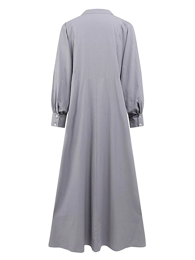 Women's Work Dress Swing Dress Semi Formal Dress Fashion Long Dress Maxi Dress Ruched Button Crew Neck Long Sleeve Plain Loose Fit Wine Blue Green Fall Winter S M L XL XXL 7 Women's Work Dress Swing Dress Semi Formal Dress Fashion Long Dress Maxi Dress Ruched Button Crew Neck Long Sleeve Plain Loose Fit Wine Blue Green Fall Winter S M L XL XXL - Image 7