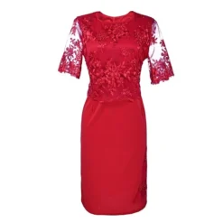 Women's Party Dress Lace Dress Cocktail Dress Midi Dress Red Navy Blue Blue Half Sleeve Pure Color Lace Summer Spring Fall Crew Neck Fashion Party Office Wedding Guest Loose Fit 2023 S M L XL XXL 3XL -Party Prom Dresses Sales Store ijij1557122886372