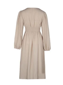 Women's Work Dress Casual Dress Swing Dress Fashion Office Daily Workfashion Midi Dress Button Split V Neck Long Sleeve Plain Regular Fit Apricot Fall Winter S M L XL -Party Prom Dresses Sales Store ijupme1695096215804