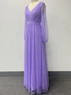 Women‘s Prom Dress Party Dress Sequin Dress Long Dress Maxi Dress Purple Long Sleeve Pure Color Sparkly Glitter Sequins Fall Winter Autumn V Neck Fashion Wedding Guest Birthday Evening Party -Party Prom Dresses Sales Store ikbsze1693535479920