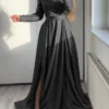 Women‘s Formal Party Dress Swing Dress A Line Dress Long Dress Maxi Dress Black Green Long Sleeve Pure Color Patchwork Winter Fall Spring V Neck Fashion Winter Dress Evening Party 2023 S M L XL 2XL