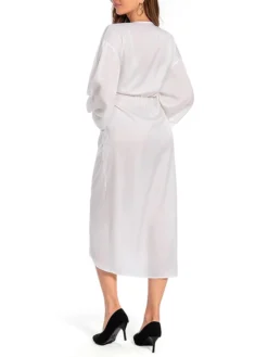 Women's Work Dress Satin Dress White Dress Fashion Midi Dress Lace Up V Neck Long Sleeve Plain Loose Fit White Fall Winter S M L XL XXL -Party Prom Dresses Sales Store imcifx1693467035858