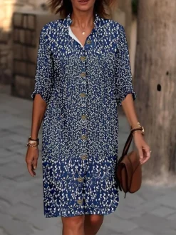 Women's Shirt Dress Casual Dress Cotton Linen Dress Midi Dress Polyester Fashion Casual Daily Outdoor Daily Vacation Shirt Collar Button Print Long Sleeve Summer Spring Fall 2023 Loose Fit Black Wine -Party Prom Dresses Sales Store imnwhw1691561585665