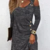 Women's Work Dress Casual Dress Sheath Dress Fashion Winter Dress Daily Mini Dress Patchwork Hollow Out V Neck Long Sleeve Plain Regular Fit Gray Fall Winter S M L XL XXL