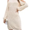 Women's Sweater Dress Winter Dress Jumper Dress Mini Dress Cold Shoulder Outdoor Street Daily Fashion Streetwear Crew Neck Long Sleeve 2023 Loose Fit Black Apricot Color S M L XL Size