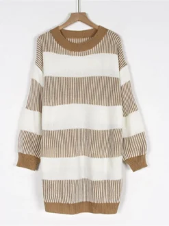 Women's Sweater Dress Winter Dress Jumper Dress Mini Dress Patchwork Outdoor Street Daily Fashion Streetwear Crew Neck Long Sleeve 2023 Loose Fit Wine Khaki Dark Blue Color S M L Size -Party Prom Dresses Sales Store iorwme1692095285507