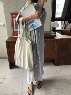 Women's Shirt Dress Casual Dress Cotton Linen Dress Maxi Long Dress Polyester Fashion Modern Outdoor Daily Vacation Shirt Collar Button Print Half Sleeve Summer Spring Fall 2023 Loose Fit Black Blue -Party Prom Dresses Sales Store iovbfj1689933197438