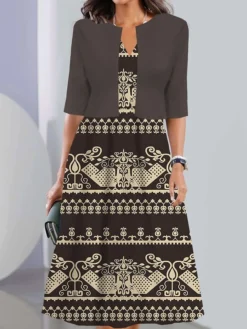 Women's Two Piece Dress Set Casual Dress Tank Dress Outdoor Daily Vintage Casual Pocket Print Midi Dress V Neck 3/4 Length Sleeve Geometric Color Block Regular Fit Black Pink Wine Summer Spring S M L 9 Women's Two Piece Dress Set Casual Dress Tank Dress Outdoor Daily Vintage Casual Pocket Print Midi Dress V Neck 3/4 Length Sleeve Geometric Color Block Regular Fit Black Pink Wine Summer Spring S M L -Party Prom Dresses Sales Store iowwwt1690441703328