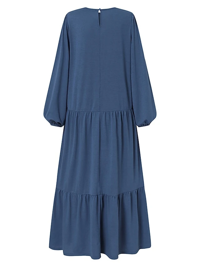 Women's Casual Dress Cotton Linen Dress Maxi Long Dress Cotton Blend Basic Classic Outdoor Daily Vacation Crew Neck Ruched Ruffle Long Sleeve Fall Winter Autumn 2023 Loose Fit Black Blue Brown Plain 4 Women's Casual Dress Cotton Linen Dress Maxi Long Dress Cotton Blend Basic Classic Outdoor Daily Vacation Crew Neck Ruched Ruffle Long Sleeve Fall Winter Autumn 2023 Loose Fit Black Blue Brown Plain - Image 4