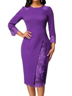 Women's Work Dress Sheath Dress Semi Formal Dress Fashion Office Daily Workfashion Midi Dress Lace Patchwork Crew Neck 3/4 Length Sleeve Plain Slim Red Blue Purple Fall Winter S M L XL XXL 9 Women's Work Dress Sheath Dress Semi Formal Dress Fashion Office Daily Workfashion Midi Dress Lace Patchwork Crew Neck 3/4 Length Sleeve Plain Slim Red Blue Purple Fall Winter S M L XL XXL -Party Prom Dresses Sales Store irbuvp1695030989899