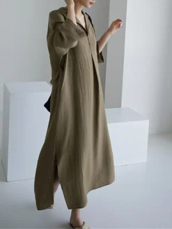 Women's Casual Dress Cotton Linen Dress Shift Dress Midi Dress Linen / Cotton Blend Fashion Basic Outdoor Daily Vacation Shirt Collar Lace Up Pocket Long Sleeve Fall Winter Autumn 2023 Loose Fit -Party Prom Dresses Sales Store iscaqi1693475206144