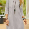 Women's Casual Dress Cotton Linen Dress Shift Dress Midi Dress Linen / Cotton Blend Fashion Traditional / Vintage Outdoor Daily Vacation U Neck Patchwork 3/4 Length Sleeve Fall Winter Autumn 2023