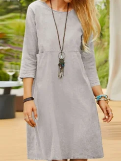 Women's Casual Dress Cotton Linen Dress Shift Dress Midi Dress Linen / Cotton Blend Fashion Traditional / Vintage Outdoor Daily Vacation U Neck Patchwork 3/4 Length Sleeve Fall Winter Autumn 2023