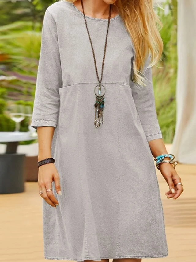 Women's Casual Dress Cotton Linen Dress Shift Dress Midi Dress Linen / Cotton Blend Fashion Traditional / Vintage Outdoor Daily Vacation U Neck Patchwork 3/4 Length Sleeve Fall Winter Autumn 2023 1 Women's Casual Dress Cotton Linen Dress Shift Dress Midi Dress Linen / Cotton Blend Fashion Traditional / Vintage Outdoor Daily Vacation U Neck Patchwork 3/4 Length Sleeve Fall Winter Autumn 2023