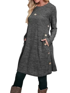 Women's Work Dress Casual Dress A Line Dress Fashion Daily Mini Dress Button Pocket Crew Neck Long Sleeve Plain Loose Fit Black Pink Gray Fall Winter S M L XL XXL 25 Women's Work Dress Casual Dress A Line Dress Fashion Daily Mini Dress Button Pocket Crew Neck Long Sleeve Plain Loose Fit Black Pink Gray Fall Winter S M L XL XXL -Party Prom Dresses Sales Store iswhnj1697185369094