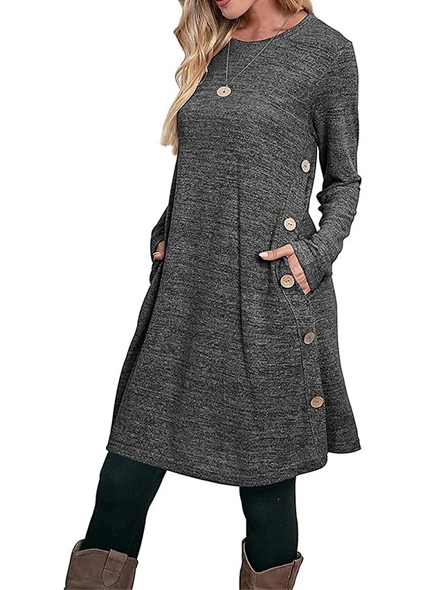 Women's Work Dress Casual Dress A Line Dress Fashion Daily Mini Dress Button Pocket Crew Neck Long Sleeve Plain Loose Fit Black Pink Gray Fall Winter S M L XL XXL 11 Women's Work Dress Casual Dress A Line Dress Fashion Daily Mini Dress Button Pocket Crew Neck Long Sleeve Plain Loose Fit Black Pink Gray Fall Winter S M L XL XXL - Image 11
