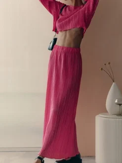 Women's Two Piece Dress Set Casual Dress Skirt Set Outdoor Daily Fashion Streetwear Pleated Midi Dress Crew Neck Long Sleeve Plain Regular Fit Blue Green Rose Red Fall Winter S M L -Party Prom Dresses Sales Store isymun1693534952174