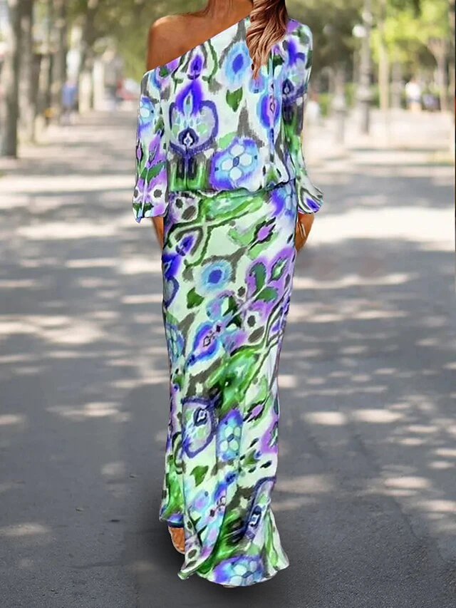 Women's Two Piece Dress Set Casual Dress Sheath Dress Outdoor Daily Fashion Streetwear Print Maxi Dress One Shoulder Long Sleeve Graphic Abstract Loose Fit Red Royal Blue Sky Blue Summer Spring S M L 8 Women's Two Piece Dress Set Casual Dress Sheath Dress Outdoor Daily Fashion Streetwear Print Maxi Dress One Shoulder Long Sleeve Graphic Abstract Loose Fit Red Royal Blue Sky Blue Summer Spring S M L - Image 8