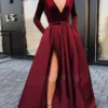 Women‘s Party Dress Velvet Dress Red Long Dress Maxi Dress Wine Long Sleeve Pure Color Ruched Pleated Split Winter Fall V Neck Party Hot Elegant Fall Dress Slim 2023 S M L XL Winter Dress
