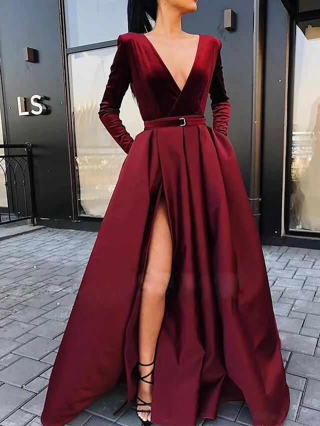 Women‘s Party Dress Velvet Dress Red Long Dress Maxi Dress Wine Long Sleeve Pure Color Ruched Pleated Split Winter Fall V Neck Party Hot Elegant Fall Dress Slim 2023 S M L XL Winter Dress 1 Women‘s Party Dress Velvet Dress Red Long Dress Maxi Dress Wine Long Sleeve Pure Color Ruched Pleated Split Winter Fall V Neck Party Hot Elegant Fall Dress Slim 2023 S M L XL Winter Dress