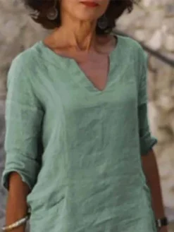 Women's Casual Dress Cotton Linen Dress Shift Dress Midi Dress Cotton Blend Fashion Modern Outdoor Daily Vacation V Neck Lace Up Hollow Out Half Sleeve Summer Spring Fall 2023 Regular Fit Red Blue -Party Prom Dresses Sales Store iupcqd1678949946574