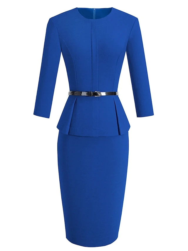Women's Work Dress Sheath Dress Semi Formal Dress Fashion Midi Dress Ruched Crew Neck 3/4 Length Sleeve Plain Regular Fit Black Red Blue Fall Winter S M L XL XXL 8 Women's Work Dress Sheath Dress Semi Formal Dress Fashion Midi Dress Ruched Crew Neck 3/4 Length Sleeve Plain Regular Fit Black Red Blue Fall Winter S M L XL XXL - Image 8