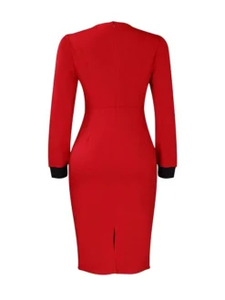 Women's Work Dress Sheath Dress Semi Formal Dress Fashion Office Daily Workfashion Midi Dress Button Crew Neck Long Sleeve Plain Slim Yellow Red Blue Fall Winter S M L XL XXL -Party Prom Dresses Sales Store ivigaq1695030984215