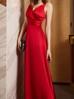 Women's Prom Dress Party Dress Satin Dress Long Dress Maxi Dress Champagne Pink Red Sleeveless Pure Color Backless Spring Fall Winter Spaghetti Strap Fashion Winter Dress Evening Party Wedding Guest -Party Prom Dresses Sales Store ixixzk1692079363249