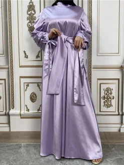 Women's Long Dress Maxi Dress Party Dress Casual Dress Satin Dress Pure Color Fashion Streetwear Outdoor Daily Holiday Lace Up Ruched Long Sleeve Stand Collar Dress Loose Fit Black Royal Blue Purple -Party Prom Dresses Sales Store iybpne1679455518727