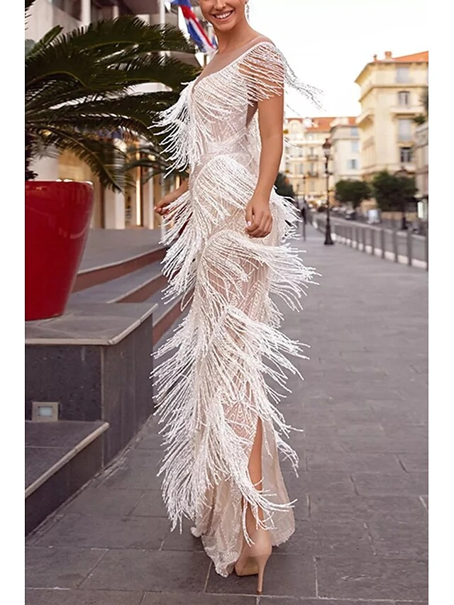 Women's Party Dress Fringe Dress Cocktail Dress Long Dress Maxi Dress White Sleeveless Pure Color Tassel Fringe Summer Spring Fall V Neck Fashion Party Evening Party Wedding Guest 2023 S M L XL 3 Women's Party Dress Fringe Dress Cocktail Dress Long Dress Maxi Dress White Sleeveless Pure Color Tassel Fringe Summer Spring Fall V Neck Fashion Party Evening Party Wedding Guest 2023 S M L XL - Image 3