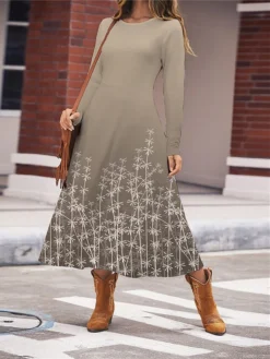 Women's Work Dress Casual Dress Swing Dress Fashion Winter Dress Daily Midi Dress Print Crew Neck Long Sleeve Floral Regular Fit Pink Blue Green Fall Winter S M L XL XXL -Party Prom Dresses Sales Store izblwr1696645468676