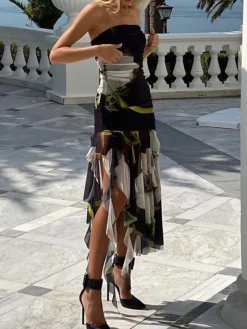 Women's Prom Dress Party Dress Wedding Guest Dress Long Dress Maxi Dress Black Sleeveless Floral Backless Spring Fall Winter Strapless Fashion Wedding Guest Evening Party Vacation 2023 S M L