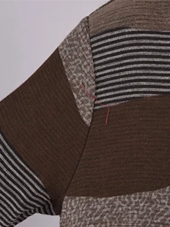 Women's Casual Dress Cotton Linen Dress Loose Dress Midi Dress Cotton Basic Classic Outdoor Daily Vacation Crew Neck Print Long Sleeve Spring Fall Winter 2023 Loose Fit Wine Brown Striped M L XL 2XL -Party Prom Dresses Sales Store jamopf1692778412325