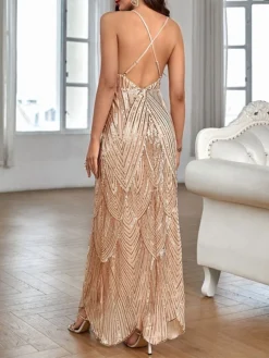 Women‘s Prom Dress Party Dress Sequin Dress Long Dress Maxi Dress Black Champagne Green Sleeveless Pure Color Sparkly Glitter Sequins Spring Fall Winter Spaghetti Strap Fashion Wedding Guest -Party Prom Dresses Sales Store jbaqzo1692858097647
