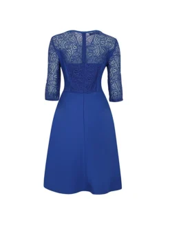 Women's Party Dress Lace Dress Swing Dress Mini Dress Black Wine Blue 3/4 Length Sleeve Pure Color Lace Spring Fall Winter Crew Neck Fashion Party Spring Dress 2023 S M L XL XXL 3XL 4XL -Party Prom Dresses Sales Store jbvkan1671604320255