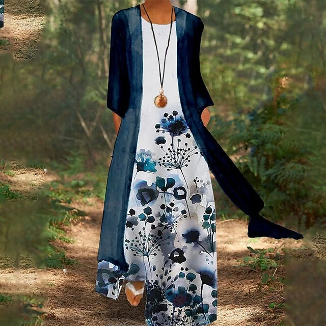 Women's Dress Set Two Piece Dress Chiffon Dress Long Dress Maxi Dress Black Red Navy Blue Short Sleeve Floral Lace Up Summer Spring Crew Neck Stylish Loose Fit 2023 S M L XL XXL 3XL 4XL 5XL 6 Women's Dress Set Two Piece Dress Chiffon Dress Long Dress Maxi Dress Black Red Navy Blue Short Sleeve Floral Lace Up Summer Spring Crew Neck Stylish Loose Fit 2023 S M L XL XXL 3XL 4XL 5XL - Image 6