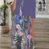 Women's Two Piece Dress Set Casual Dress Print Dress Outdoor Daily Fashion Modern Print Midi Dress Crew Neck Half Sleeve Floral Regular Fit Purple Summer Spring S M L XL XXL