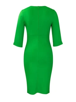 Women's Work Dress Sheath Dress White Dress Fashion Midi Dress Ruched Crew Neck Half Sleeve Plain Regular Fit White Pink Royal Blue Fall Winter S M L XL XXL -Party Prom Dresses Sales Store jctuvl1693293956677