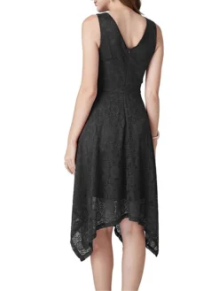 Women's Party Dress Lace Dress Cocktail Dress Midi Dress Black Pink Wine Sleeveless Pure Color Lace Spring Fall Winter V Neck Fashion Winter Dress Wedding Guest Vacation 2023 S M L XL XXL -Party Prom Dresses Sales Store jczfud1692180222458