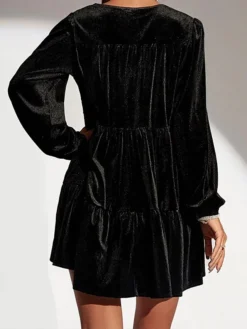 Women's Party Dress Velvet Dress Wedding Guest Dress Mini Dress Black Long Sleeve Pure Color Ruched Spring Fall Winter V Neck Fashion Winter Dress Evening Party Wedding Guest 2023 S M L -Party Prom Dresses Sales Store jeuirg1692354430458