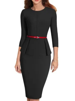 Women's Work Dress Sheath Dress Semi Formal Dress Fashion Midi Dress Ruched Crew Neck 3/4 Length Sleeve Plain Regular Fit Black Red Blue Fall Winter S M L XL XXL 16 Women's Work Dress Sheath Dress Semi Formal Dress Fashion Midi Dress Ruched Crew Neck 3/4 Length Sleeve Plain Regular Fit Black Red Blue Fall Winter S M L XL XXL -Party Prom Dresses Sales Store jftuou1692615653980