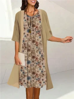 Women's Two Piece Dress Set Casual Dress Print Dress Outdoor Daily Fashion Elegant Print Midi Dress Crew Neck 3/4 Length Sleeve Floral Loose Fit Black Yellow Purple Summer Spring S M L XL XXL 9 Women's Two Piece Dress Set Casual Dress Print Dress Outdoor Daily Fashion Elegant Print Midi Dress Crew Neck 3/4 Length Sleeve Floral Loose Fit Black Yellow Purple Summer Spring S M L XL XXL -Party Prom Dresses Sales Store jgakln1690171229867