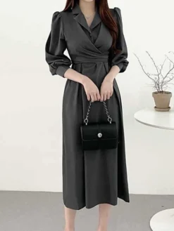 Women's Work Dress Semi Formal Dress A Line Dress Fashion Office Daily Workfashion Midi Dress Ruched Button Shirt Collar Long Sleeve Plain Loose Fit Black Army Green Gray Fall Winter S M L XL 10 Women's Work Dress Semi Formal Dress A Line Dress Fashion Office Daily Workfashion Midi Dress Ruched Button Shirt Collar Long Sleeve Plain Loose Fit Black Army Green Gray Fall Winter S M L XL -Party Prom Dresses Sales Store jhapmq1695805364476
