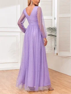Women‘s Prom Dress Party Dress Sequin Dress Long Dress Maxi Dress Purple Long Sleeve Pure Color Sparkly Glitter Sequins Fall Winter Autumn V Neck Fashion Wedding Guest Birthday Evening Party -Party Prom Dresses Sales Store jikotg1693535472062